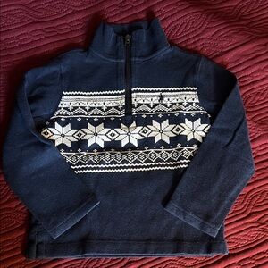 Polo Ralph Lauren Navy Blue Half Zip-Up Sweater Snowflake Fair Isle Pattern